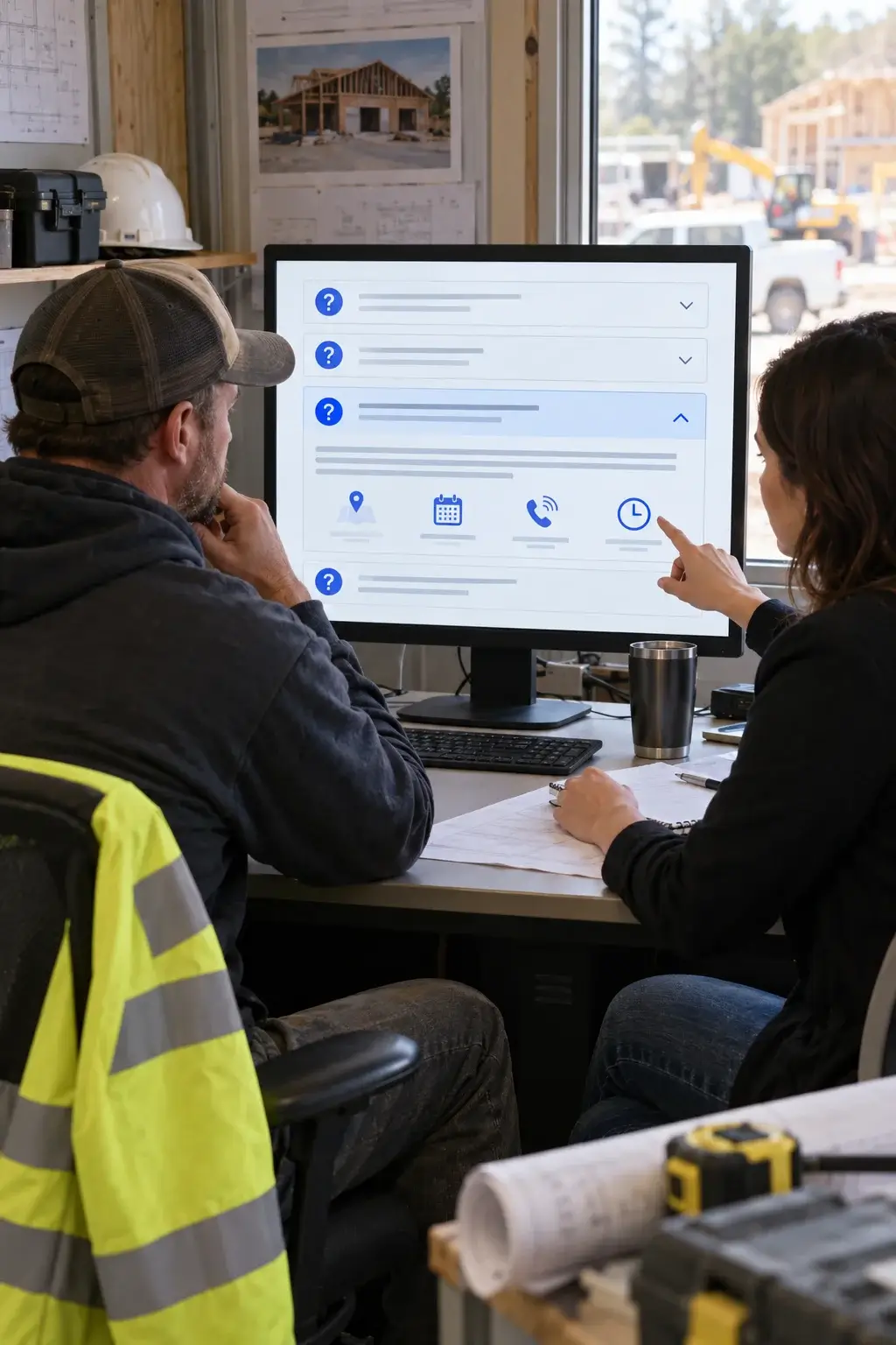 A contractor and an advisor going through common questions about local search and ads